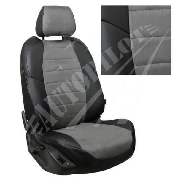 Чехлы на сиденья из алькантары (черные с серым) для Volkswagen Amarok (2010-2021)
