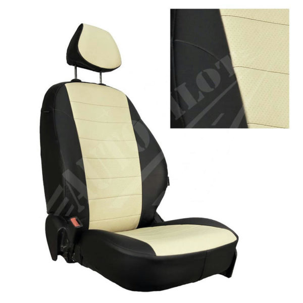 Чехлы на сиденья из экокожи (черный с бежевым) для Hyundai Elantra IV (HD) с 06-10г.