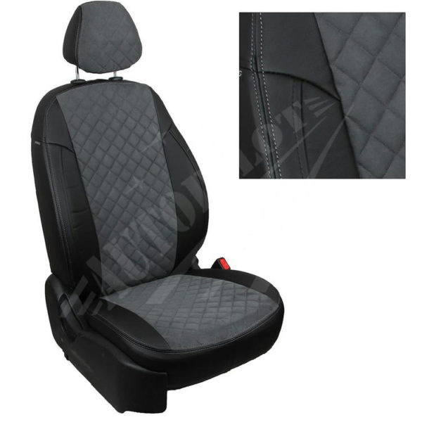 Чехлы на сиденья из алькантары ромб (черные с серым) для Toyota Camry XV70 седан с 17г.