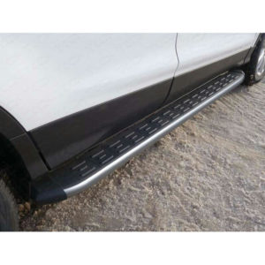 Пороги алюминиевые TCC (карбон серые) для Renault Duster (2015-2020) № RENDUST15-14GR