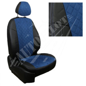 Чехлы на сиденья из алькантары ромб (черный с синим) для Volkswagen Amarok (2010-2021)