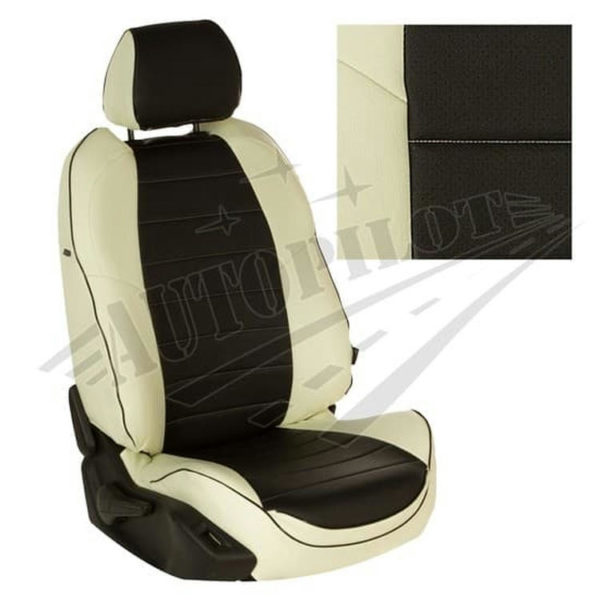 Чехлы на сиденья из экокожи (белый с черным) для MINI (F56) Cooper S хэтчбек 3-door с 13г.