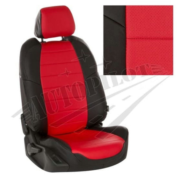 Чехлы на сиденья из экокожи (черный с красным) для Toyota Rav-4 c 13-18г.