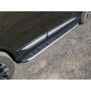 Пороги алюминиевые TCC (карбон серебро) для Hyundai Grand Santa Fe № HYUNSFGR16-18SL
