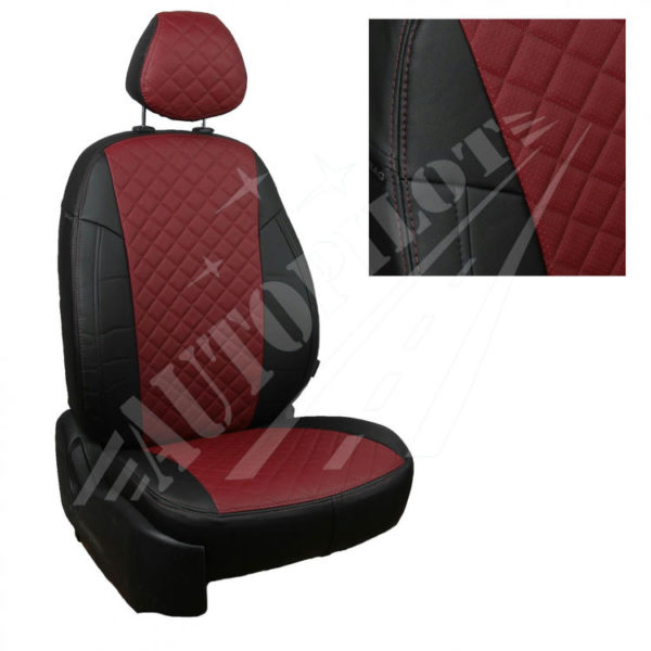 Чехлы на сиденья, рисунок ромб (черный-бордовый) для Volkswagen Polo седан (40/60) с 10-20г.