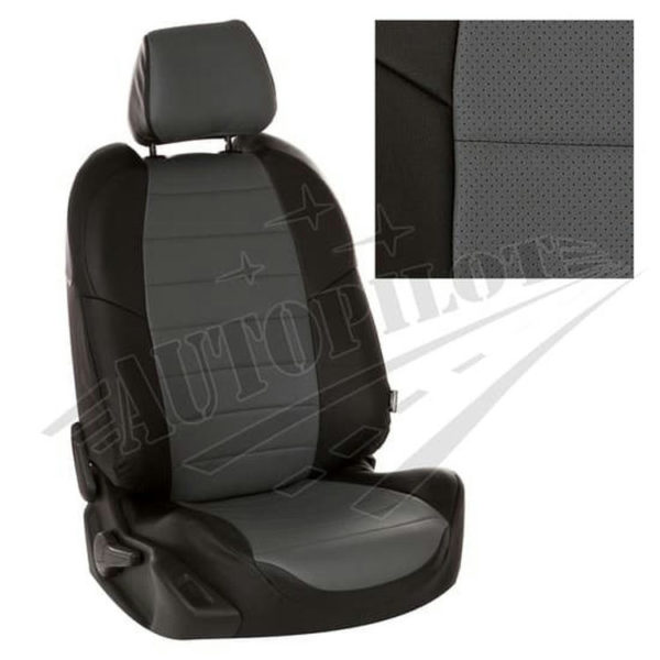 Чехлы на сиденья из экокожи (черные с серым) для KIA Ceed III с 18г. (три отдельных спинки) комплектация Prestige