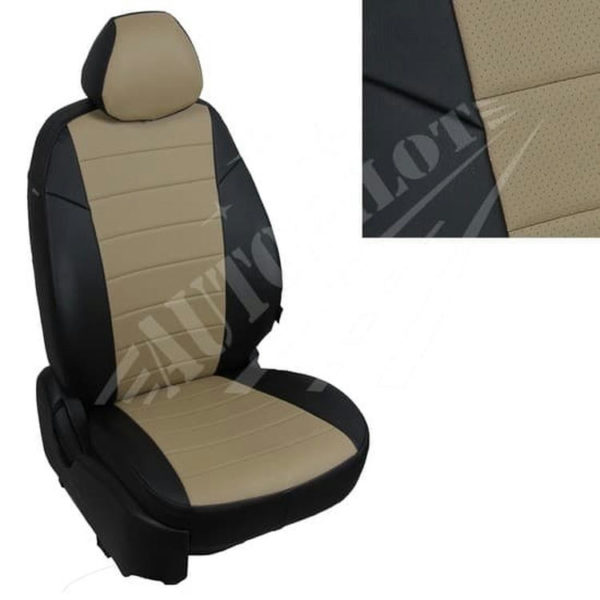Чехлы на сиденья из экокожи (черный с темно-бежевым ) для Mitsubishi L200 V с 15г. / Fiat Fullback I c 16г.