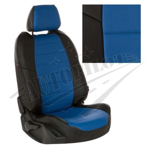 Чехлы на сиденья из экокожи (черный с синим) для Toyota Camry XV70 седан с 17г.