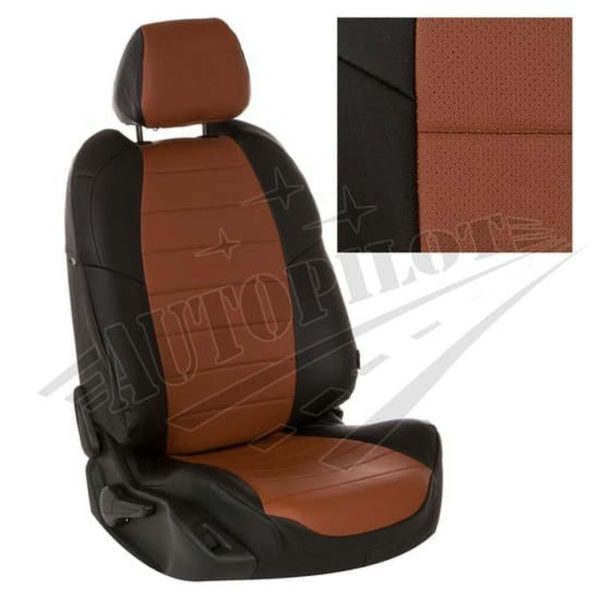 Чехлы на сиденья из экокожи (черный с коричневым) для Toyota Camry XV70 седан с 17г.