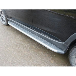 Пороги алюминиевые с пластиковой накладкой (карбон серебро) 1820 мм для Subaru XV (2017-2023) № SUBXV17-15SL