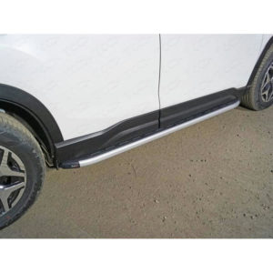 Пороги алюминиевые с пластиковой накладкой 1720 мм для Subaru Forester (2019-2023) № SUBFOR18-32AL